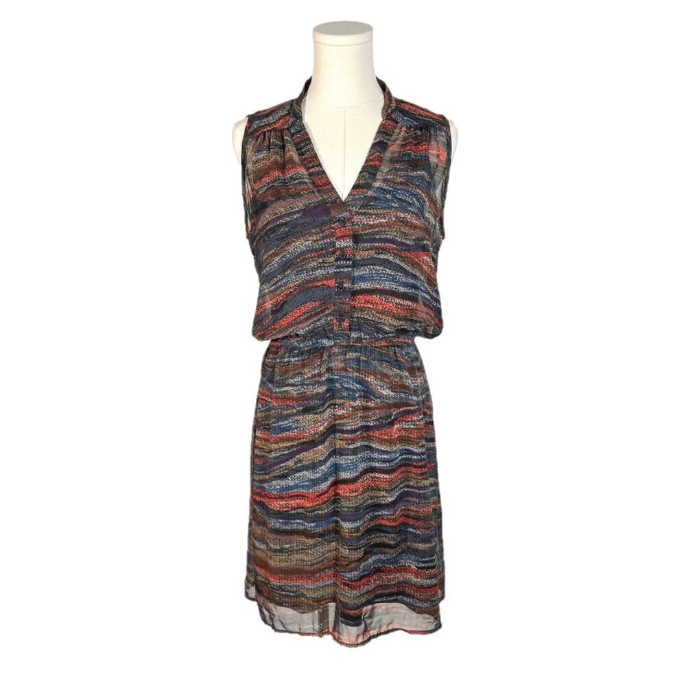 Aqua Desert Earth Tones Chiffon Sleeveless Dress Size M